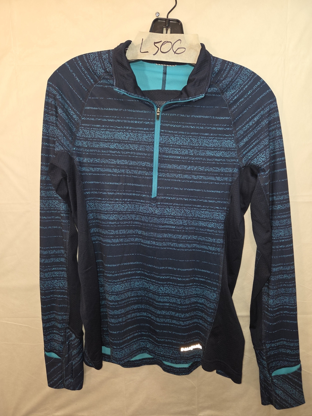 Patagonia Women's Navy and Teal Half-Zip Long Sleeve Top